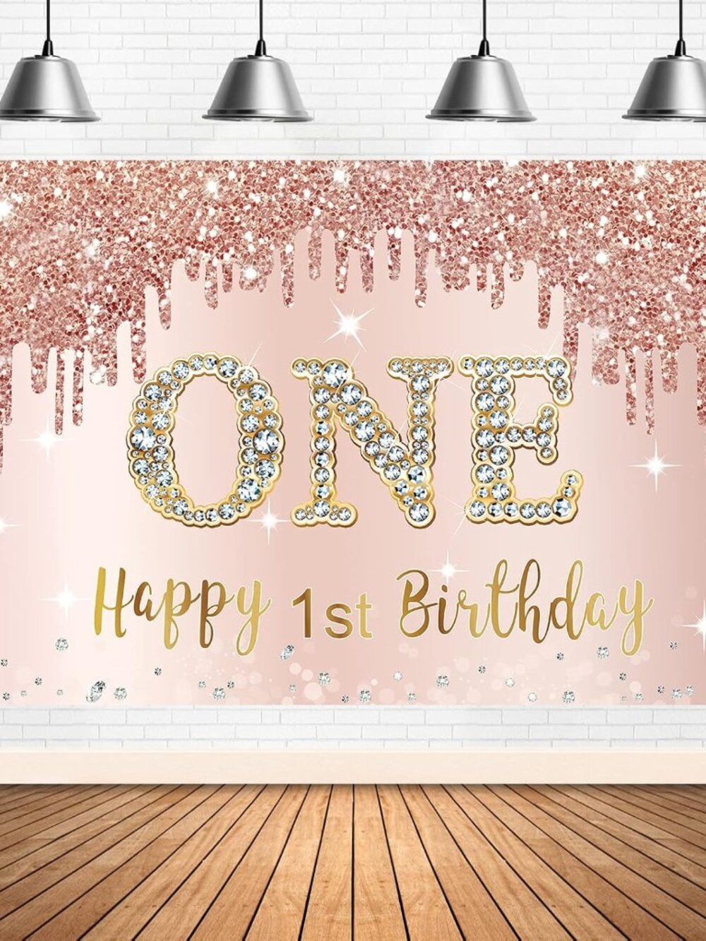 1st Birthday Decorations for Girls, Happy 1st Birthday Banner Backdrop